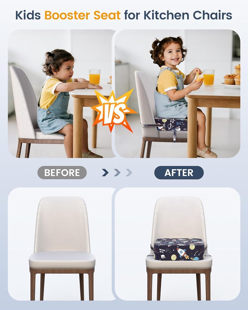 OPZAVYA Toddler Booster Seat for Dining Table and Kitchen Chair – Adjustable Safety Straps, Non-Slip, Easy to Clean, Portable Travel Foam Booster Cushion Seat for Kids & Toddlers（Blue-Rocket） - Image 5